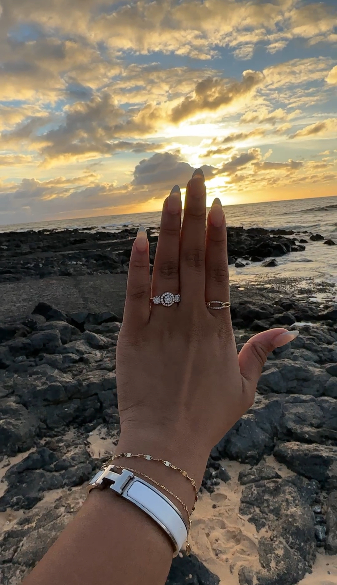 Engagement ring, engagement photos, sunset proposal