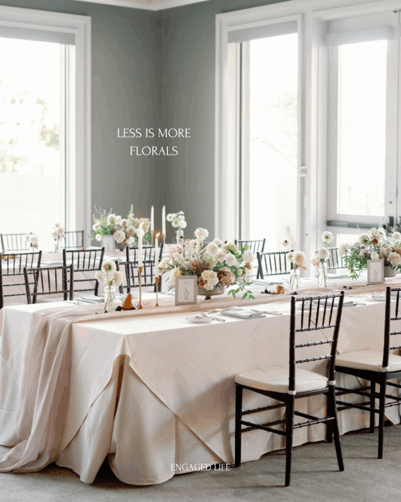 “Minimalist white floral table design by @willow.magnolia for modern wedding inspiration”