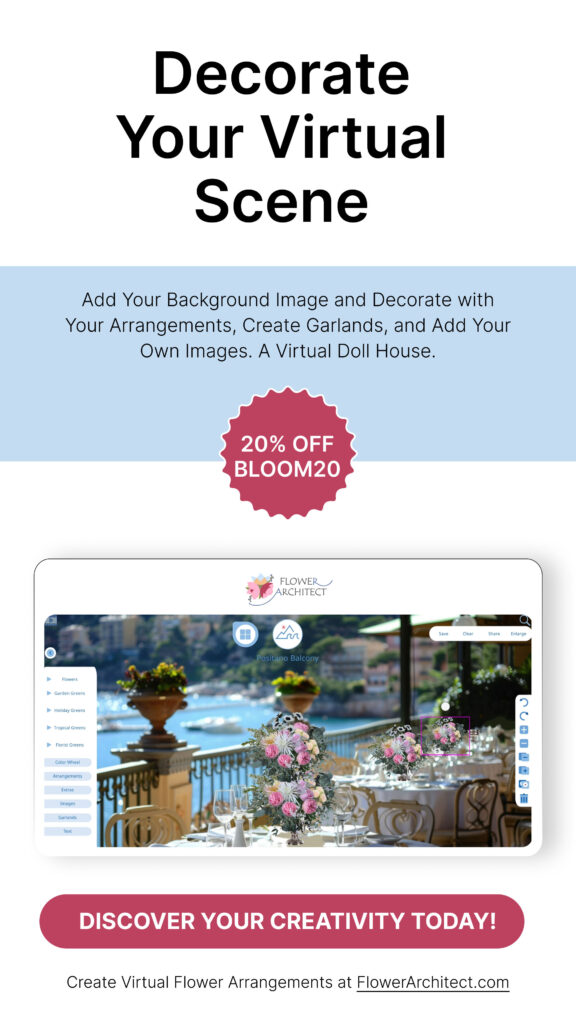 wedding flowers, virtual wedding flowers mockup, flowerarchitect.com
wedding floral design tool