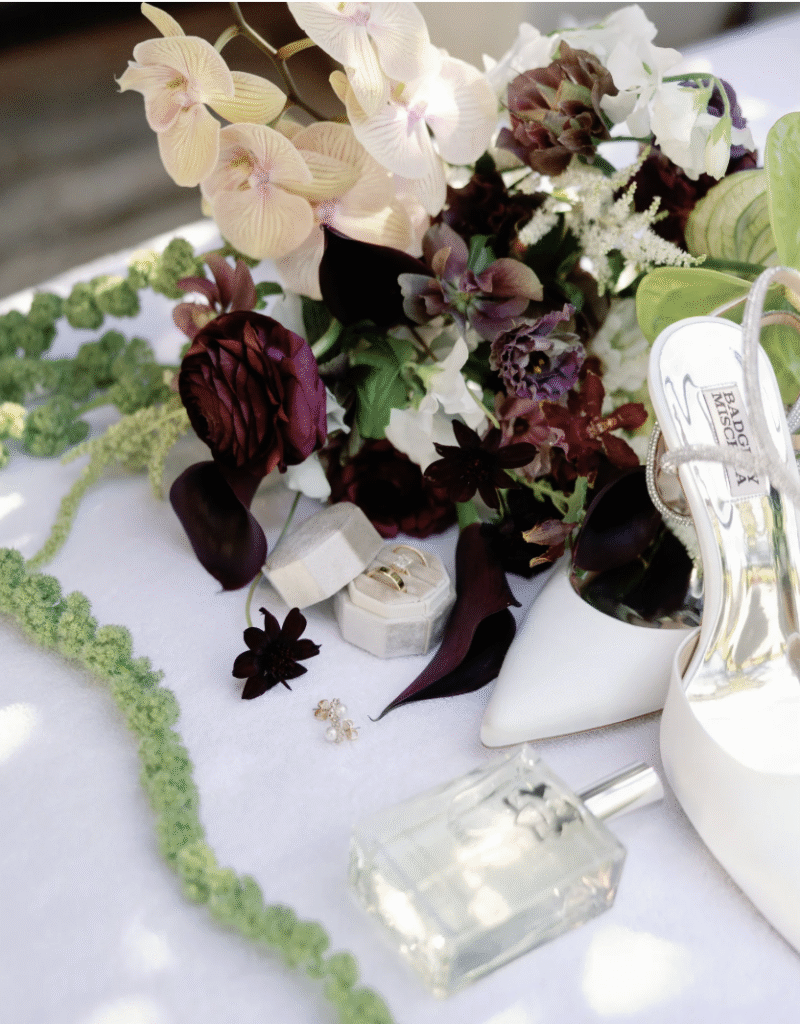 “mandap flower close up, greenery white and plum wedding flowers, berry toned wedding floral design, Indian wedding floral inspiration, Malibu wedding florist”