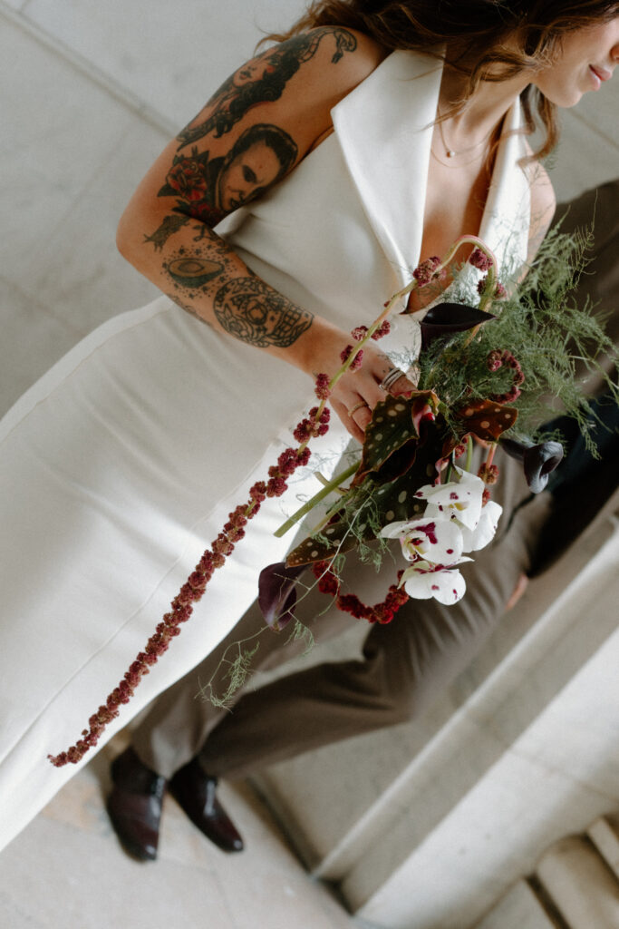 moody bridal bouquet dark florals
editorial wedding photography New York
tattoo friendly wedding inspiration