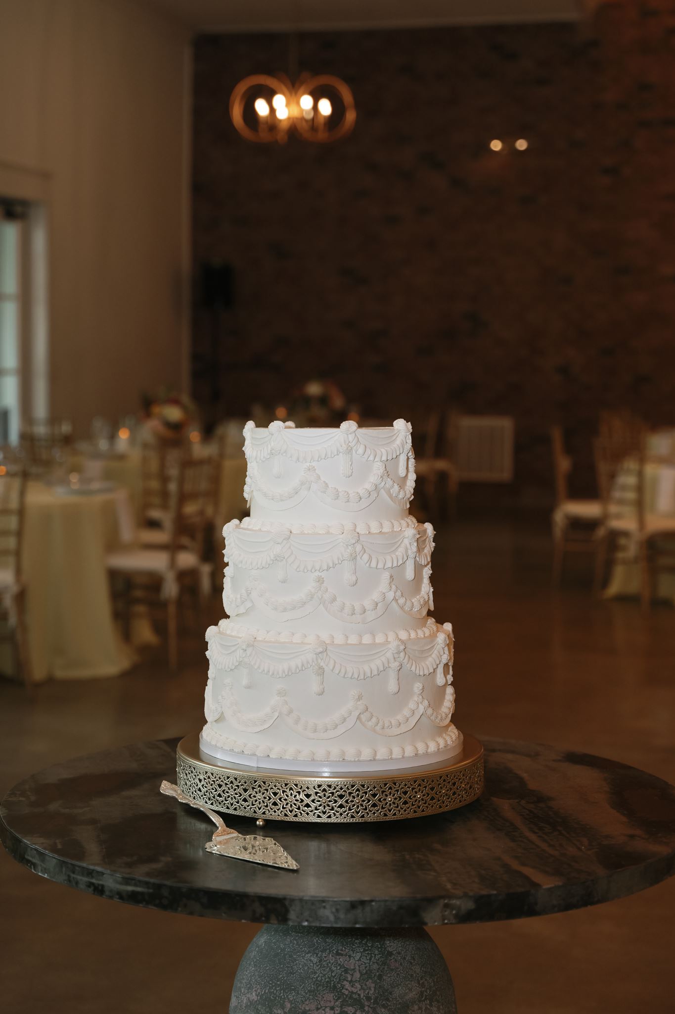 Three tier white wedding cake by Allie Baked