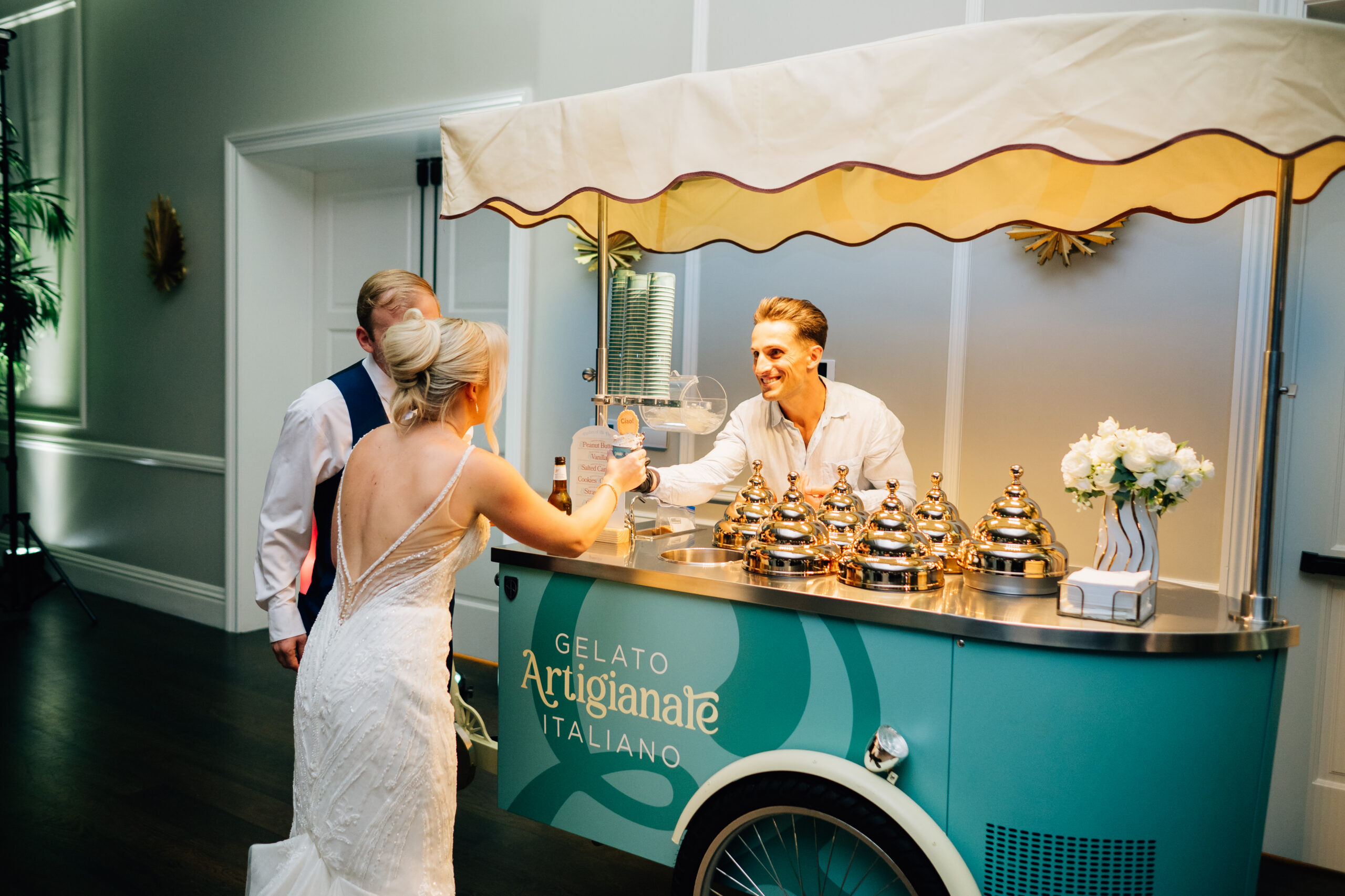 The bride choosing gelato from the Gelato and Co cart