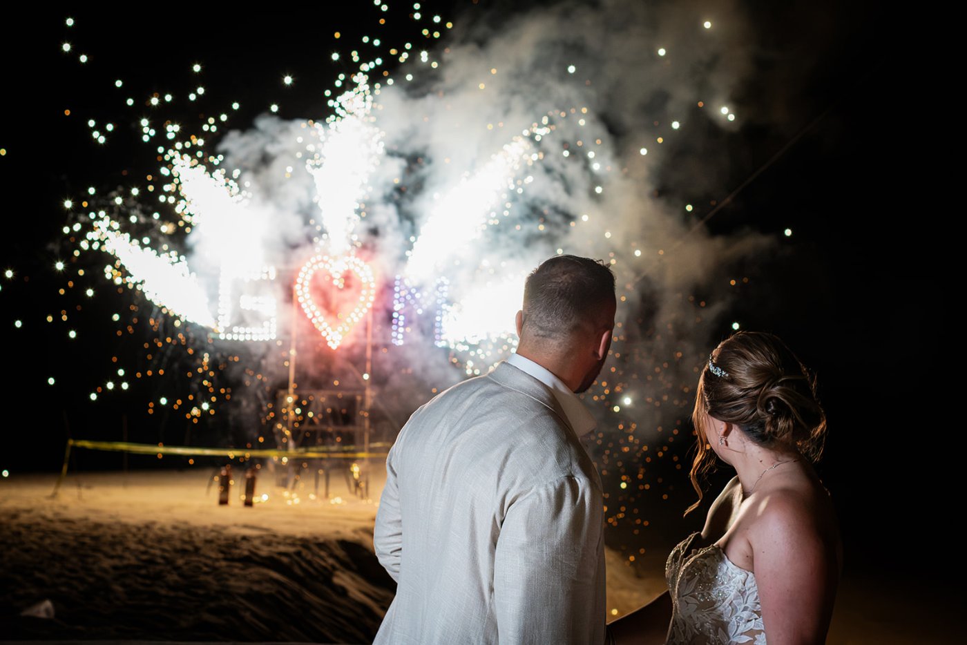 Fireworks and sparklers over the beach
